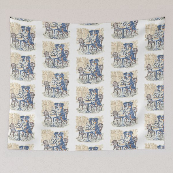 Item preview, Australian Shepherd Dog Drinking Coffee at Outdoor Cafe designed and sold by TeeARTHY.