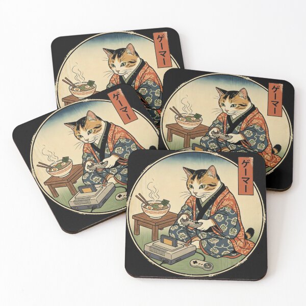 Item preview, Retro Gamer Cat in Kimono – Japanese Ukiyo-e Style Gaming Illustration designed and sold by thernaX.