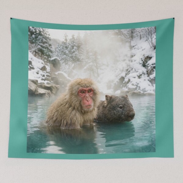 Artikelvorschau, Makake begrüßt Wombat in Onsen entworfen und verkauft von Tridentulus.