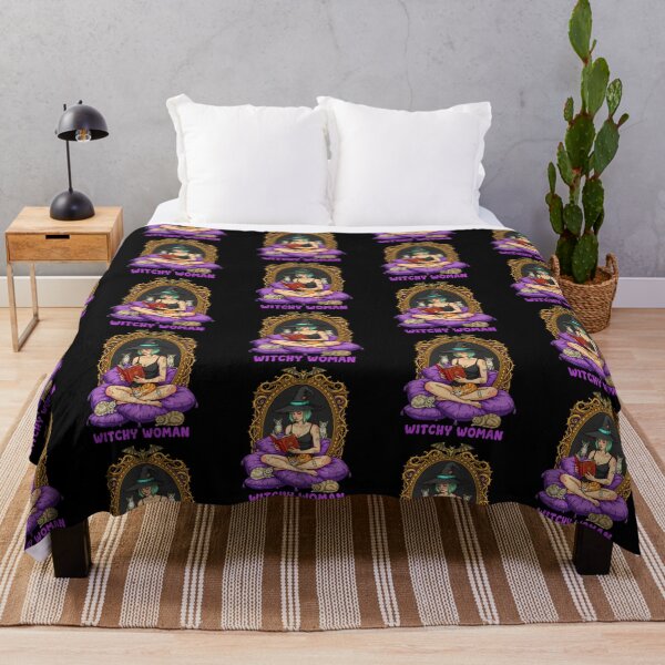 Item preview, Witchy Woman Reading Book with Black Cats on Pillows designed and sold by TeeARTHY.