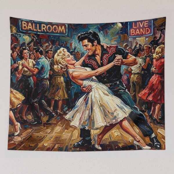 Item preview, The Ballroom Kings: Elvis & Marilyn Dance Hall Impasto Portrait designed and sold by Art's Diner.