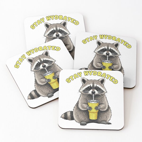 Item preview, Stay Hydrated Raccoon Drinking from Yellow Tumbler designed and sold by TeeARTHY.