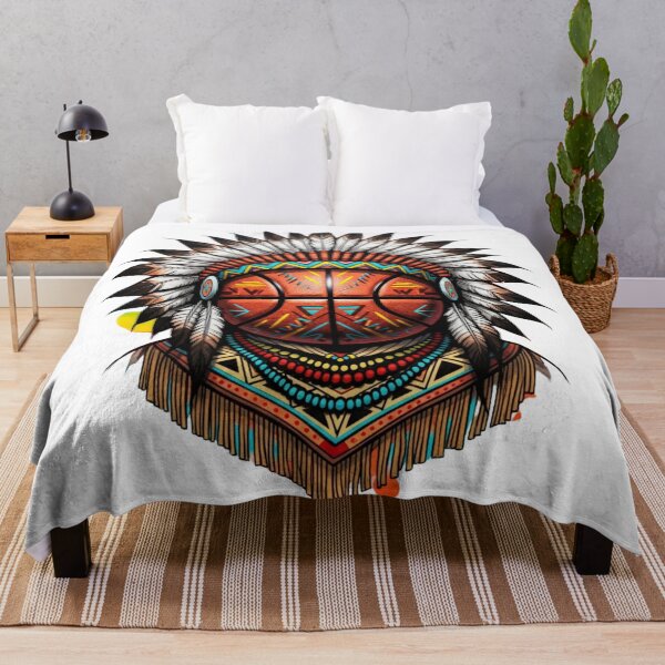 Item preview, Boho Geometric Basketball – Feathered Headdress Style Illustration designed and sold by Dzblack.