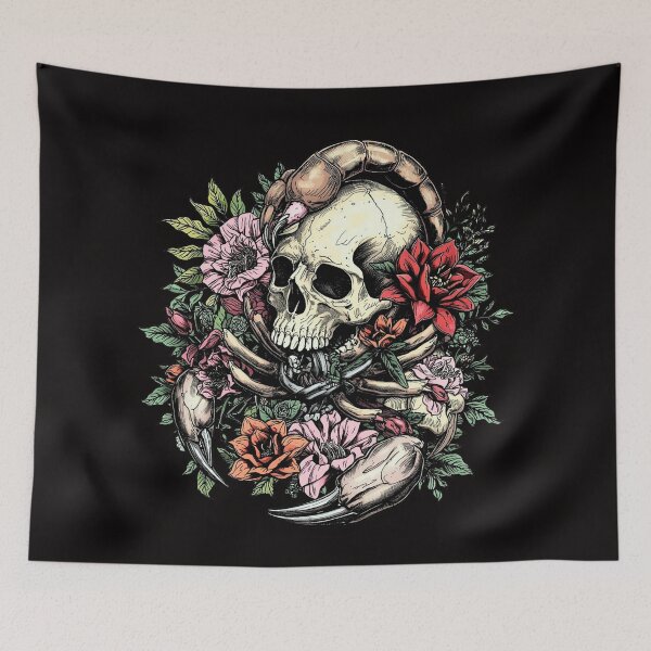 Item preview, Floral Skull & Scorpion Tattoo Style T-Shirt – Dark Gothic Skull Graphic designed and sold by SKULLARTISTRY.