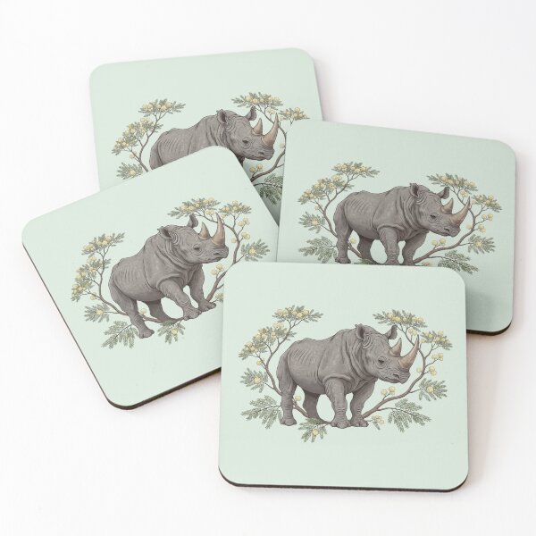 Item preview, Black Rhinoceros in a Botanical Savanna Style designed and sold by BirdsnStuff.