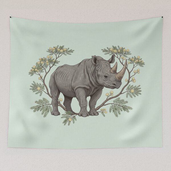 Item preview, Black Rhinoceros in a Botanical Savanna Style designed and sold by BirdsnStuff.