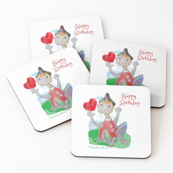 Item preview, Happy Birthday Playing Wood PINOCCHIO With Love Heart (Original Drawing by ACCI) designed and sold by VanyssaGraphics.