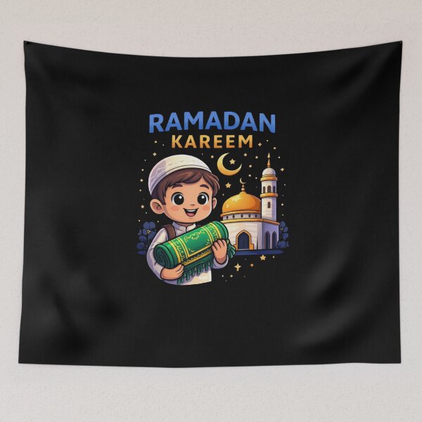 Item preview, Ramadan Kareem Cute Muslim Kid With Prayer Rug & Mosque designed and sold by bilal sibgui.