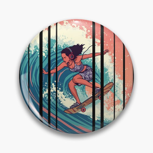 Item preview, Ride the Soundwave – skateboarder surfing on giant colorful wave with headphones on 9 designed and sold by Neon G.