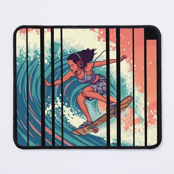 Item preview, Ride the Soundwave – skateboarder surfing on giant colorful wave with headphones on 9 designed and sold by Neon G.