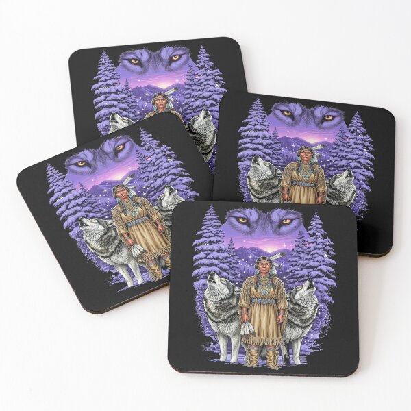Item preview, Native American Woman with Wolf Pack in Purple Winter Forest designed and sold by TeeARTHY.