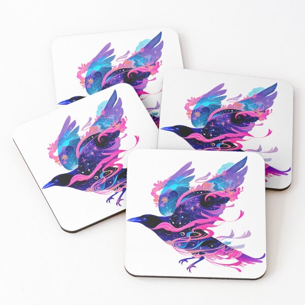 Item preview, Cosmic Galaxy Raven Neon Art - Surreal Fantasy Bird Print designed and sold by DesignArtist.ia.