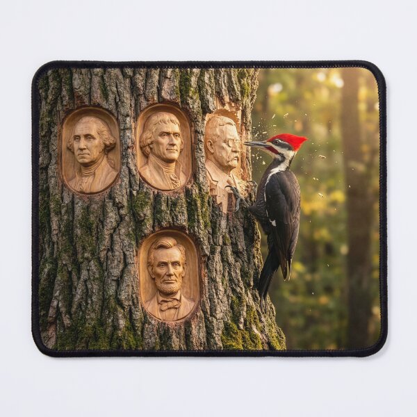 Item preview, Pileated Woodpecker Recreates Mount Rushmore on a Tree designed and sold by Tridentulus.