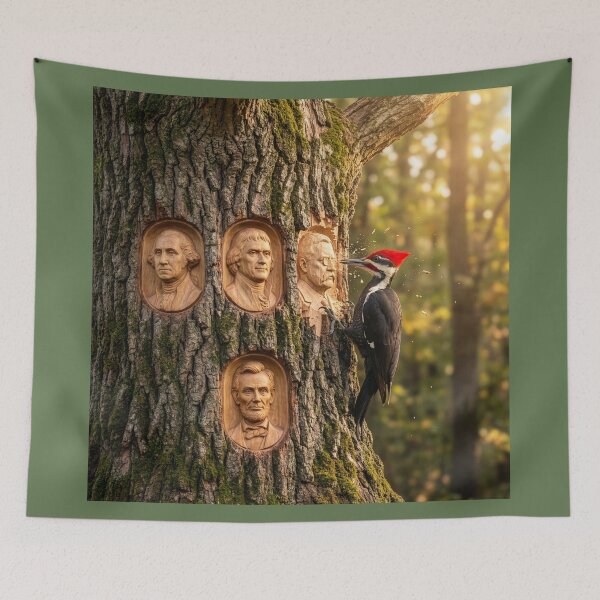 Item preview, Pileated Woodpecker Recreates Mount Rushmore on a Tree designed and sold by Tridentulus.