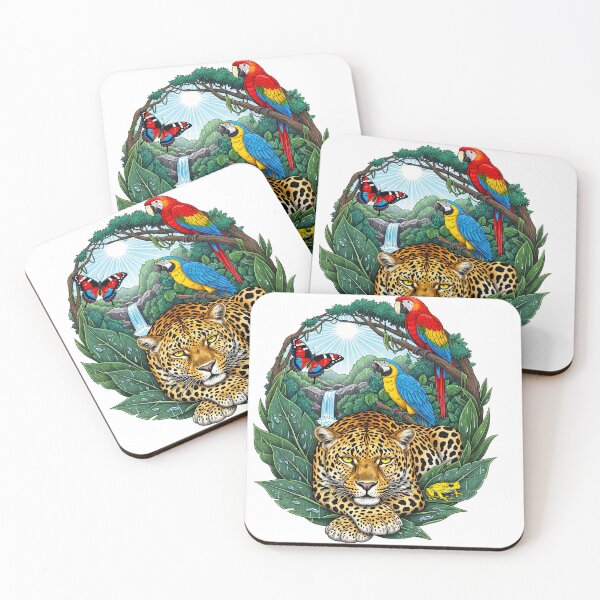 Item preview, Tropical Jaguar with Macaw Parrot and Waterfall Jungle Scene designed and sold by TeeARTHY.