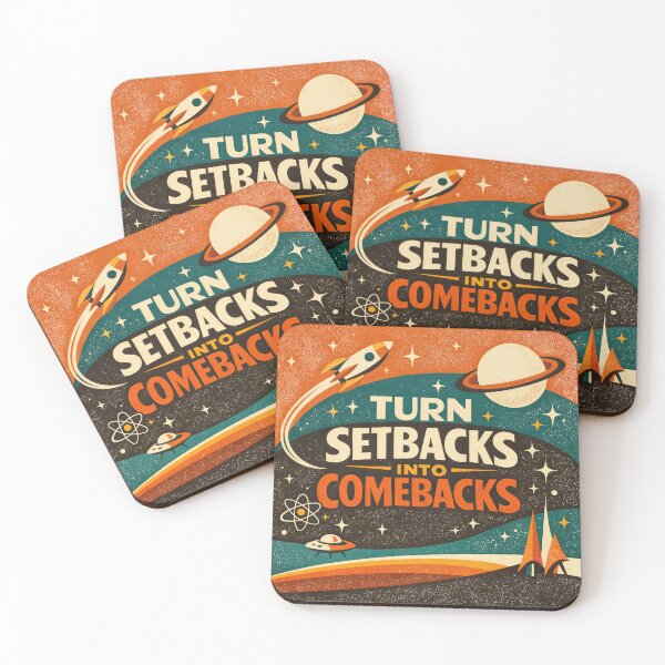Item preview, Turn Setbacks Into Comebacks – Retro Space Motivation designed and sold by ForeverPrintsOK.