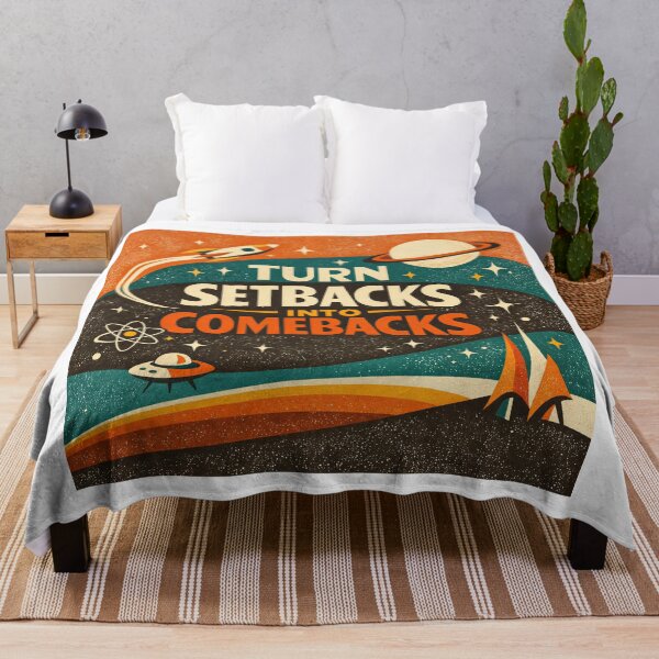 Item preview, Turn Setbacks Into Comebacks – Retro Space Motivation designed and sold by ForeverPrintsOK.