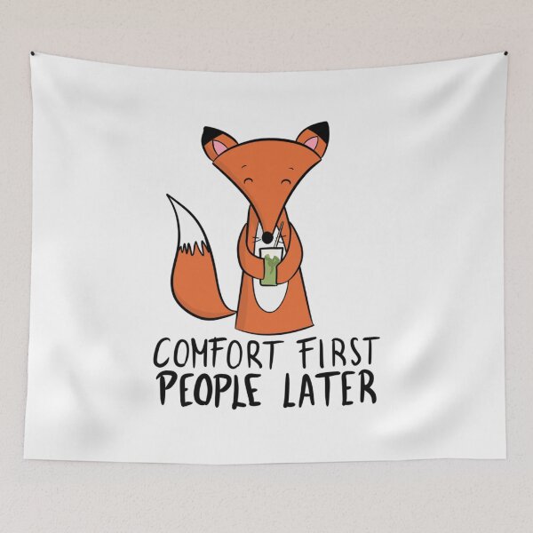 Item preview, Comfort First, People Later Funny Introvert Fox Drinking Matcha designed and sold by DesignFreakArt.