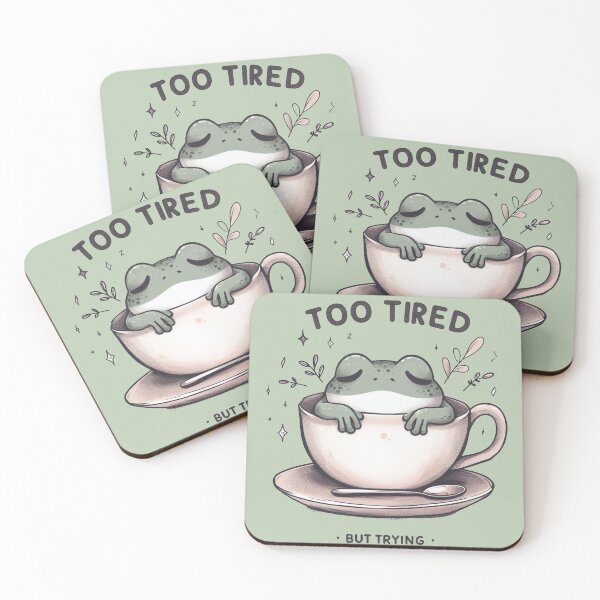 Item preview, Too tired but trying - cute frog in a cup of coffee designed and sold by Art Fly.