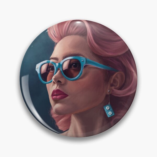 Item preview, Mother's Little Helpers - Vintage Style Digital Painting of a 1950s Starlet Pinup Housewife with Valium Earrings and Pink Hair designed and sold by EmilyDewsnap.