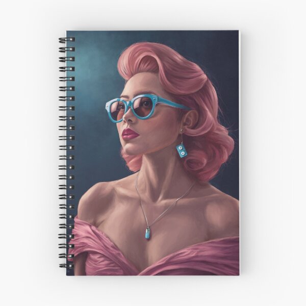 Item preview, Mother's Little Helpers - Vintage Style Digital Painting of a 1950s Starlet Pinup Housewife with Valium Earrings and Pink Hair designed and sold by EmilyDewsnap.