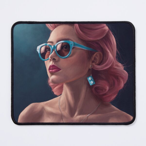 Item preview, Mother's Little Helpers - Vintage Style Digital Painting of a 1950s Starlet Pinup Housewife with Valium Earrings and Pink Hair designed and sold by EmilyDewsnap.