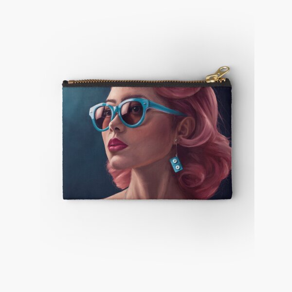 Item preview, Mother's Little Helpers - Vintage Style Digital Painting of a 1950s Starlet Pinup Housewife with Valium Earrings and Pink Hair designed and sold by EmilyDewsnap.
