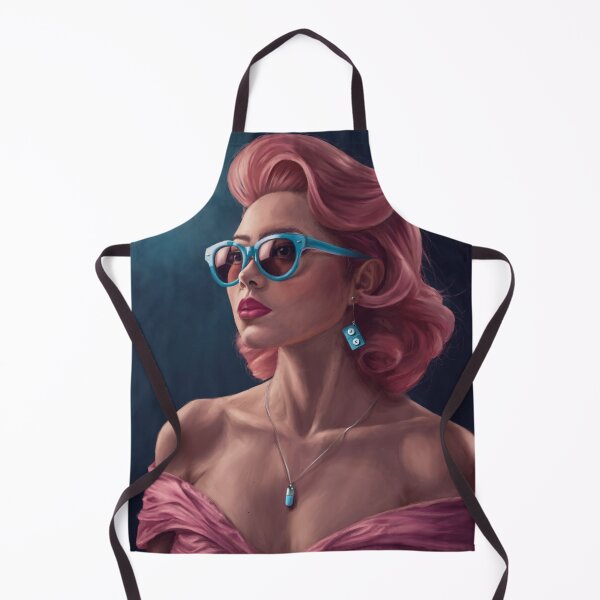 Item preview, Mother's Little Helpers - Vintage Style Digital Painting of a 1950s Starlet Pinup Housewife with Valium Earrings and Pink Hair designed and sold by EmilyDewsnap.