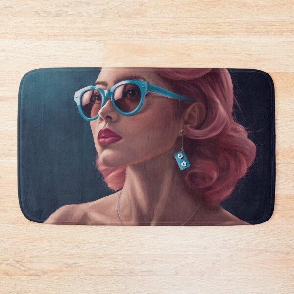 Item preview, Mother's Little Helpers - Vintage Style Digital Painting of a 1950s Starlet Pinup Housewife with Valium Earrings and Pink Hair designed and sold by EmilyDewsnap.