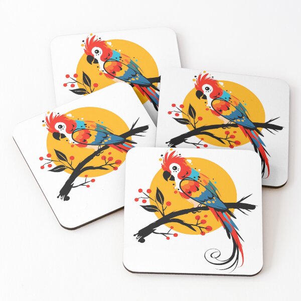 Item preview, Colorful Macaw Parrot Sunset Folk Art - Vibrant Tropical Bird Print designed and sold by DesignArtist.ia.