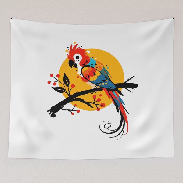 Item preview, Colorful Macaw Parrot Sunset Folk Art - Vibrant Tropical Bird Print designed and sold by DesignArtist.ia.