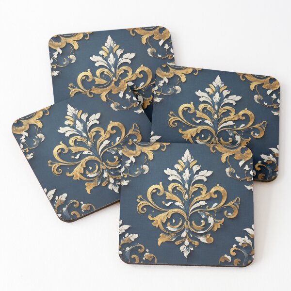 Item preview, Blue, Gold & White Tattered Damask designed and sold by DesignsByPrnces.