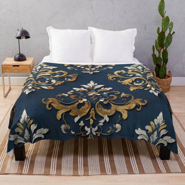 Item preview, Blue, Gold & White Tattered Damask designed and sold by DesignsByPrnces.