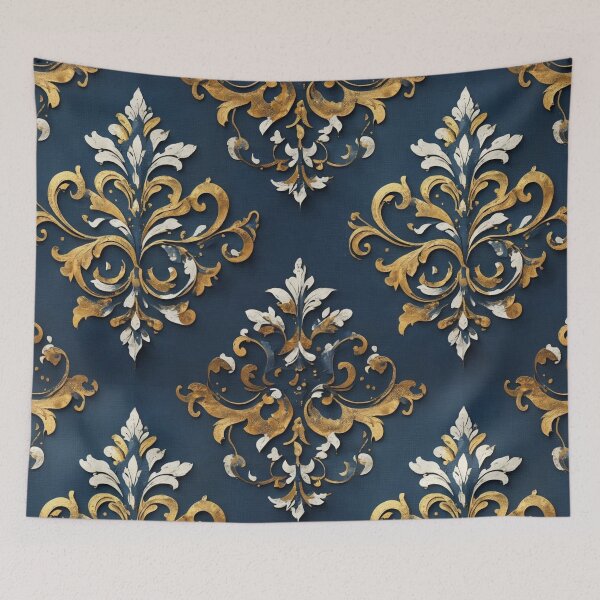 Item preview, Blue, Gold & White Tattered Damask designed and sold by DesignsByPrnces.