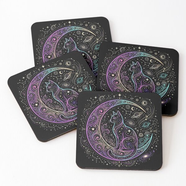 Item preview, Celestial Cosmic Cat and Mystical Moon designed and sold by ViviArtix.