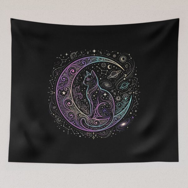 Item preview, Celestial Cosmic Cat and Mystical Moon designed and sold by ViviArtix.