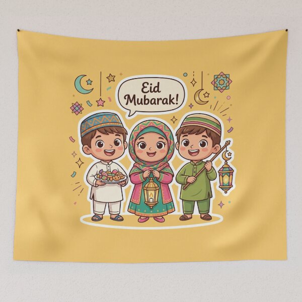 Item preview, Eid Mubarak - Cute Muslim Kids Celebration Cartoon designed and sold by WowDezign.