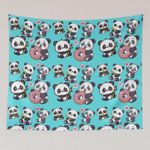 Item preview, Cute Panda Pattern – Kawaii Panda with Donut, Bamboo & Hearts designed and sold by Bawek85Designs.
