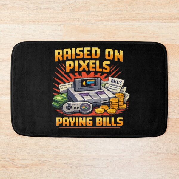 Item preview, Raised on Pixels Paying Bills — Retro Gamer Adulting Humor Pixel Art designed and sold by HubCreates.