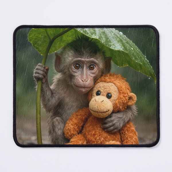 Item preview, Macaque Monkey Under a Wet Leaf with Toy designed and sold by Maria Dryfhout.