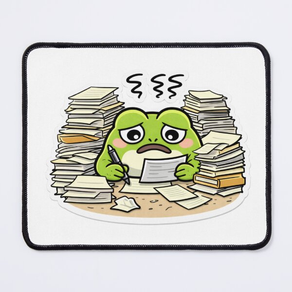 Item preview, Relatable Burnout Frog Sticker – Minimal Frog buried under paperwork stress designed and sold by DownloSpace.