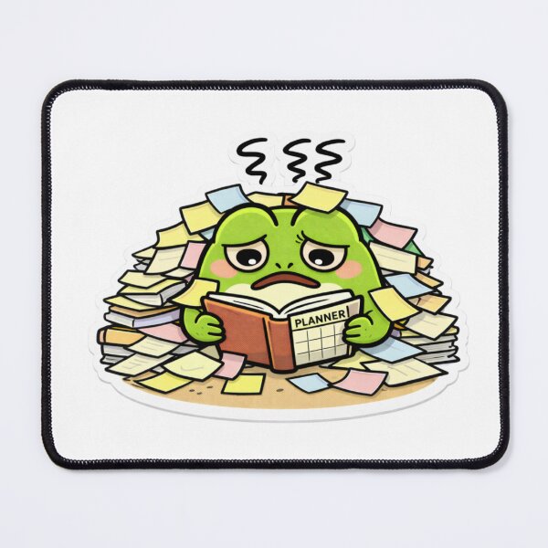 Item preview, Relatable Burnout Frog Sticker – Minimal Overwhelmed frog with planning chaos designed and sold by DownloSpace.