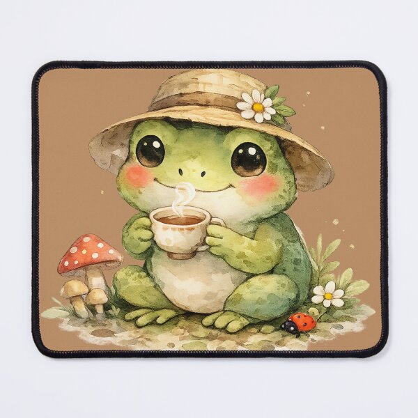 Item preview, Cozy Frog Tea Time – Cute Watercolor Frog Cottagecore Illustration designed and sold by Nusha Creations.