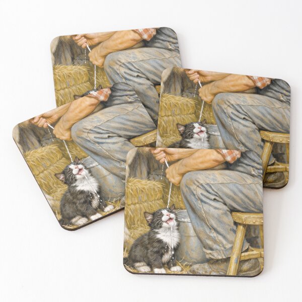 Item preview, Farmer Milking a Cow With a Kitten designed and sold by Maria Dryfhout.