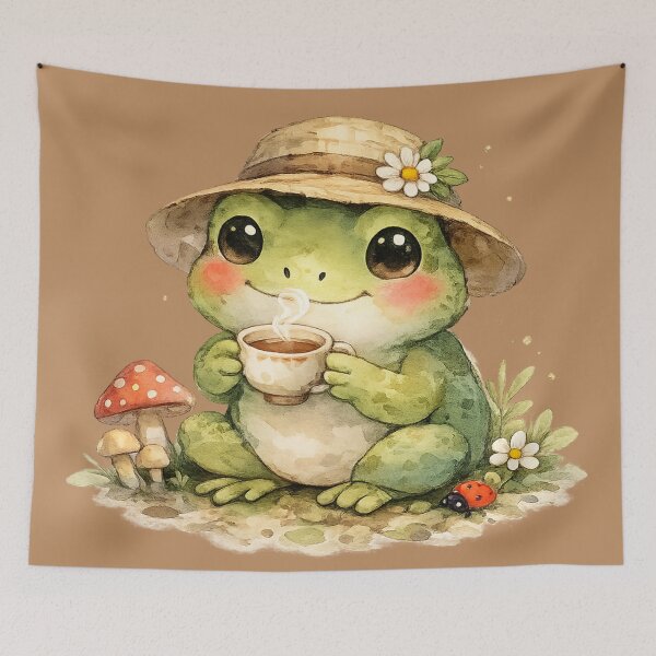 Item preview, Cozy Frog Tea Time – Cute Watercolor Frog Cottagecore Illustration designed and sold by StickyDelights.