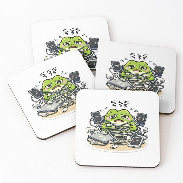 Item preview, Relatable Burnout Frog Sticker – Minimal Frog Overwhelmed By Charging Cables designed and sold by DownloSpace.
