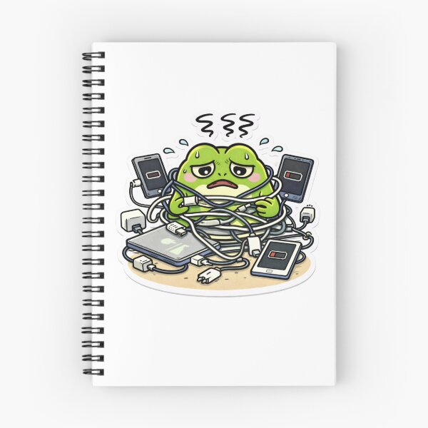 Item preview, Relatable Burnout Frog Sticker – Minimal Frog Overwhelmed By Charging Cables designed and sold by DownloSpace.