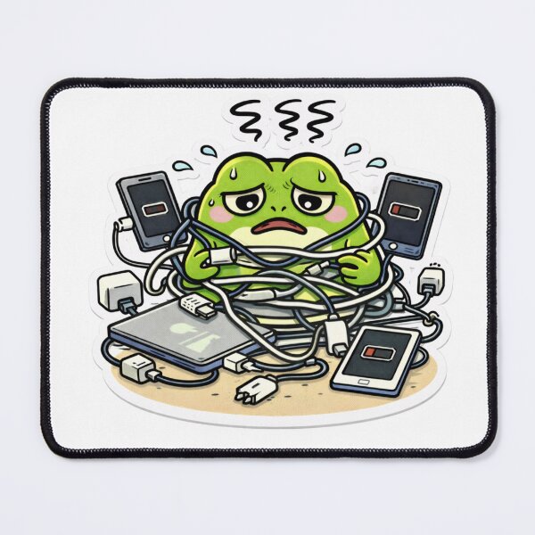 Item preview, Relatable Burnout Frog Sticker – Minimal Frog Overwhelmed By Charging Cables designed and sold by DownloSpace.