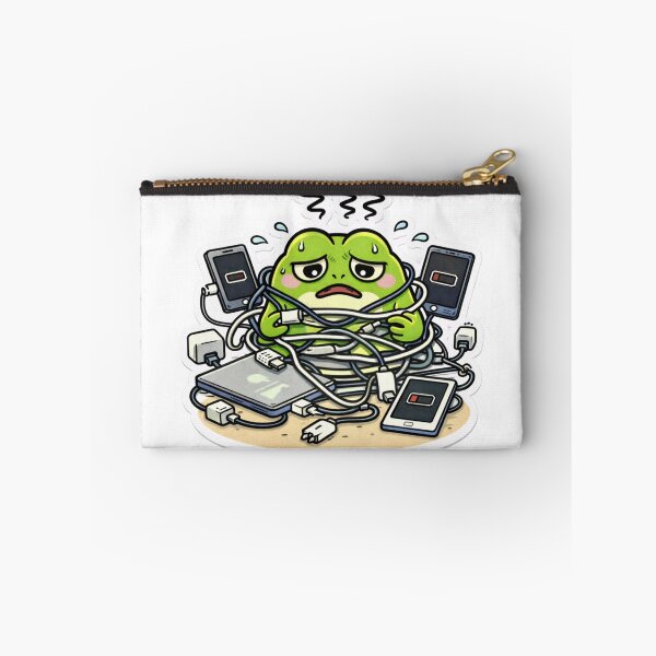 Item preview, Relatable Burnout Frog Sticker – Minimal Frog Overwhelmed By Charging Cables designed and sold by DownloSpace.