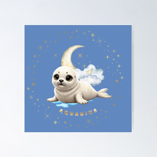 Item preview, Cute Baby Seal Aquarius Zodiak - Kawaii Animal, Astrological Art designed and sold by EnlightArt.